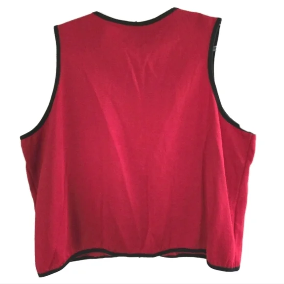 Vintage Blair Cat Vest Red Fleece Size XL Buttons Tuxedo Black Cat Lightweight - Picture 2 of 16